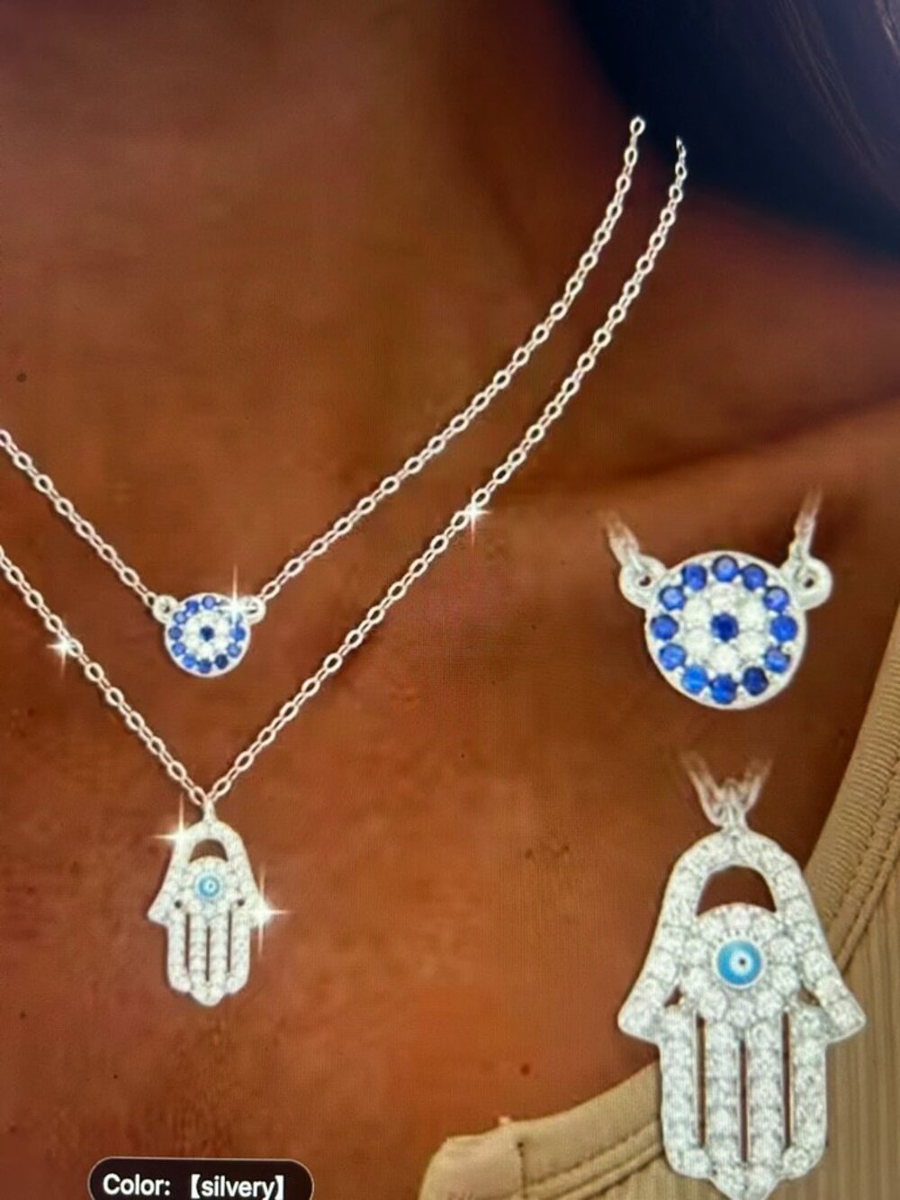 NIB!  Beautiful S925 Silvery Bohemian Style 2 Pendant Necklaces Jewelry Set